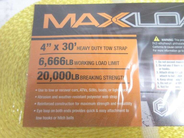 Maxload tow strap, 4" x 30', 6,666 lb. working load limit, 20,000 lb