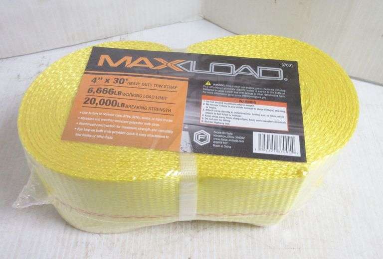 Maxload tow strap, 4" x 30', 6,666 lb. working load limit, 20,000 lb