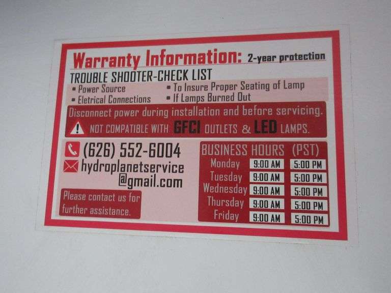 Hydro Intertek 4008926 grow light, 120V, 60 Hz 4A, 432V