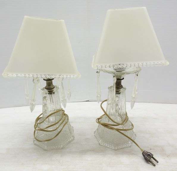 Pair of older dresser lamps, each 13 1/2"H, have glass vases and