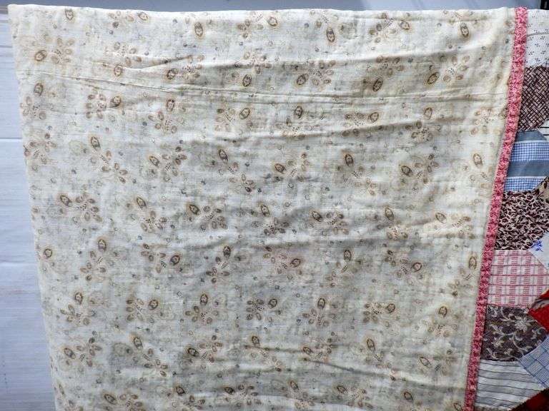 Handmade "necktie" blanket, 6' x 7', shows wear, fair Albrecht