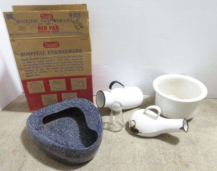 Ironstone McNichol Liverpool England chamber pot, (2) Enamel urinals