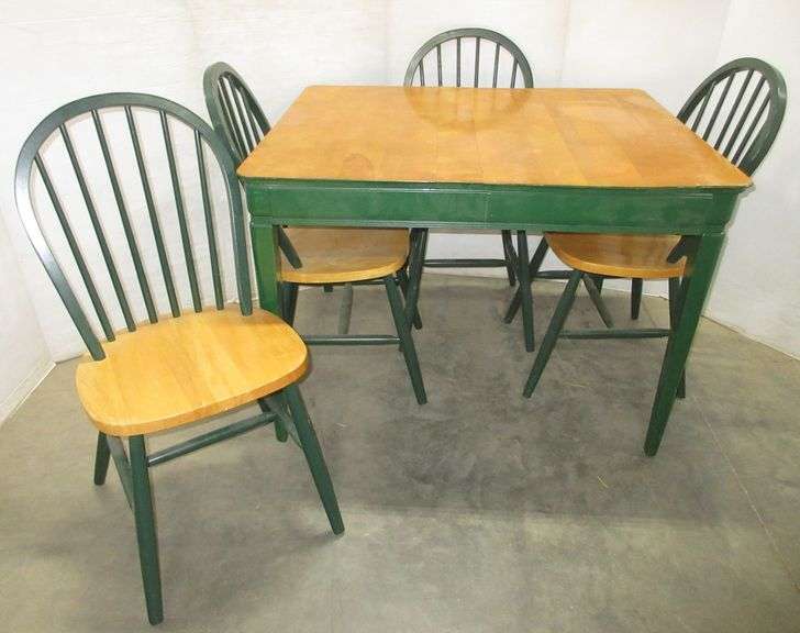 Wood table with (4) chairs, table 42" x 36" x 29 1/2"H, chairs 17"W x
