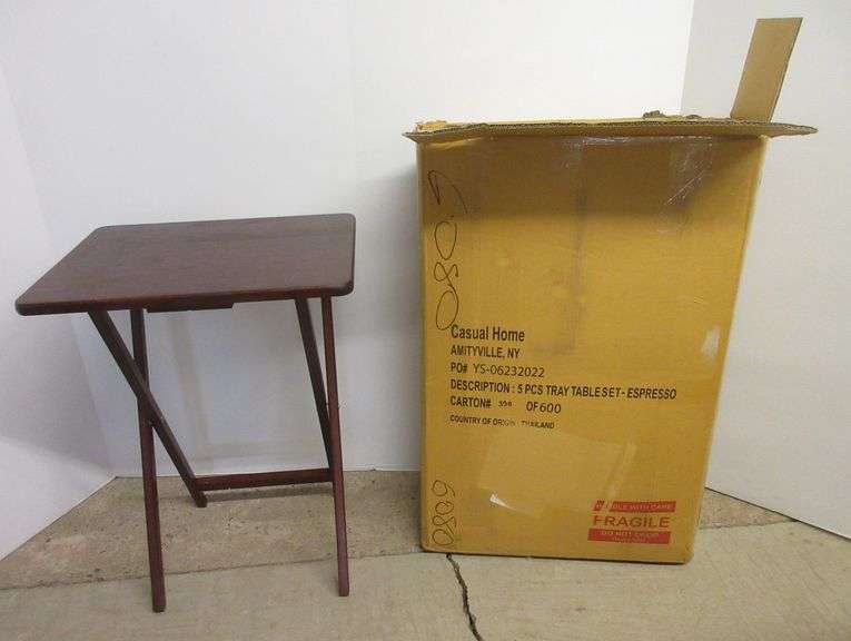 Casual Home 5-Piece Folding Tray Table Set Solid Wood TV Trays