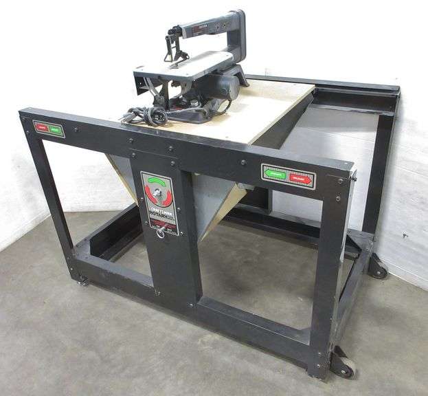 Rotary tool bench, with scroll saw, bench 48"W x 28 1/2"D x 34"H