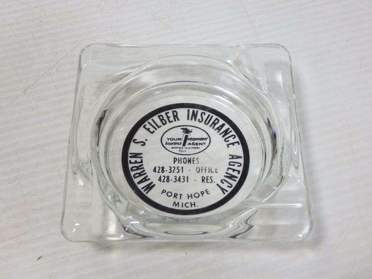 (2) Older ashtrays with logos, 4 1/4"W Albrecht Auction Service
