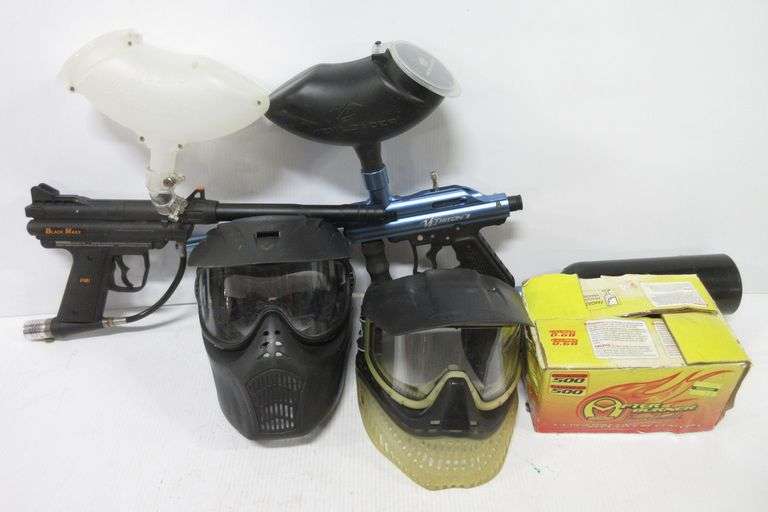 VL Triton II paintball gun, and Black Maxx paintball gun, both easy loader; (1) 20 oz. Tank; (2