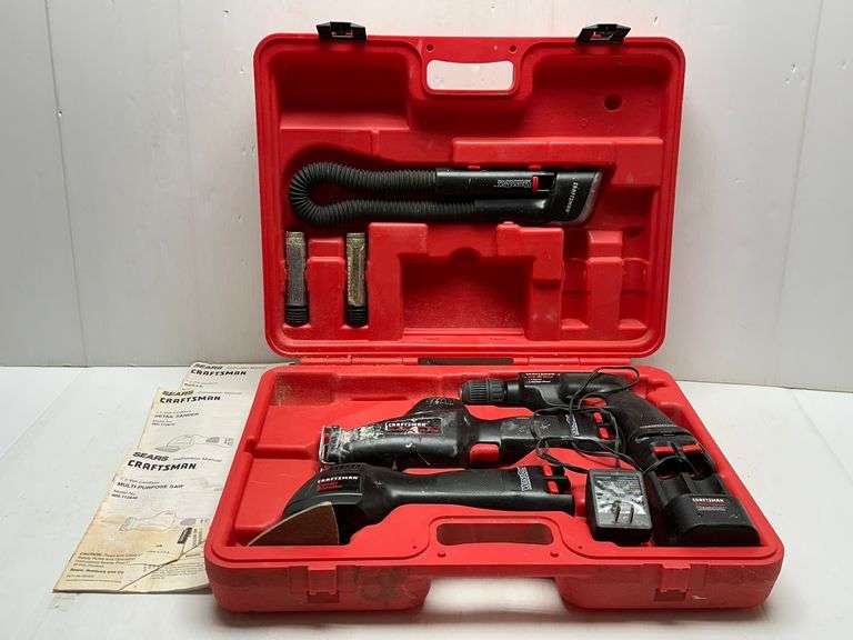 Craftsman detail sander, multipurpose saw, and 7.2V cordless drills
