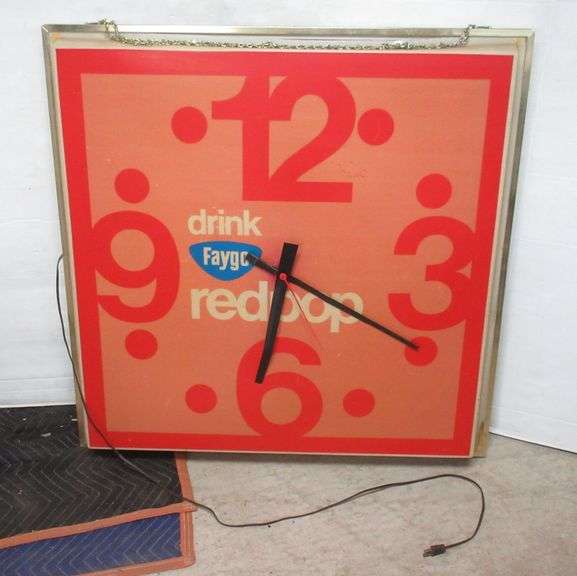 Older Faygo commercial advertising sign with clock, 36"W x 36"H, sign
