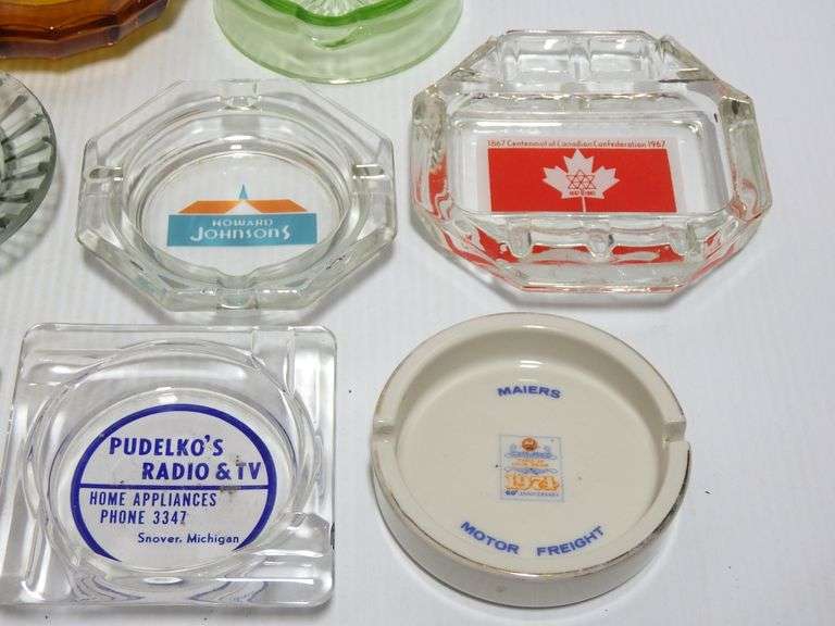 (14) Ashtrays, include 8 With Advertisements, 1 Hall, 1 Red Fenton