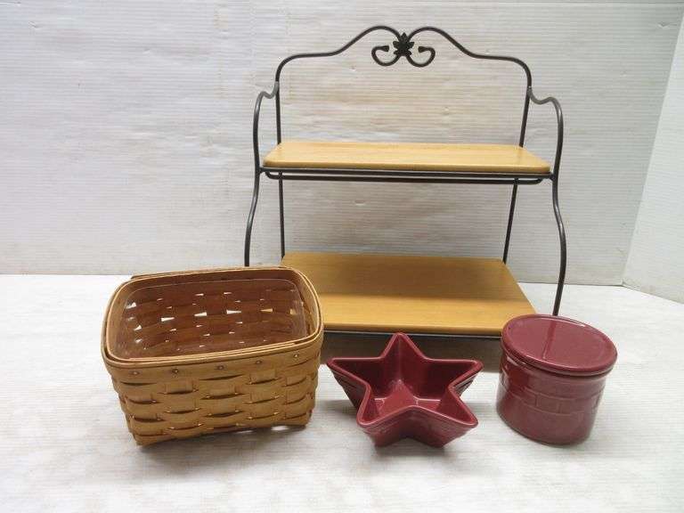 Longaberger Wrought Iron, small baker's rack with wood shelves