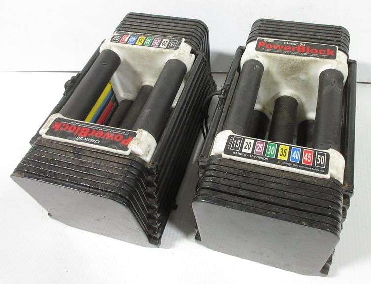 Pair of classic 50 lb. power block weights Albrecht Auction Service