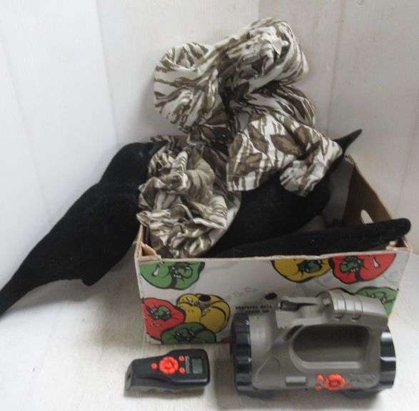 (3) Flocked crow decoys, Fox Pro and Flextone electronic game callers