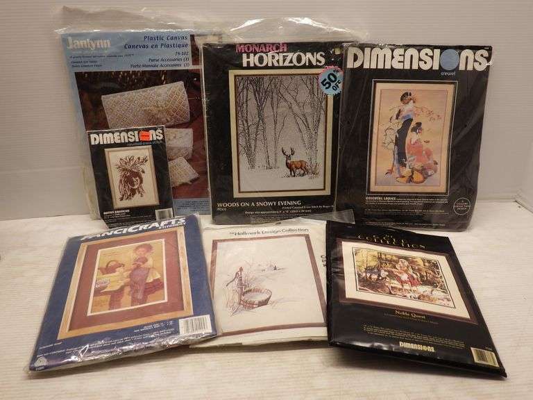 (7) Quality craft kit projects, includes Various sized counted cross