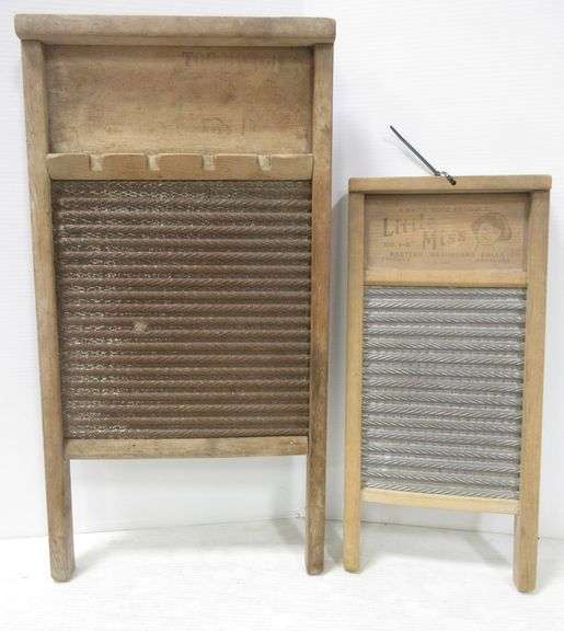 (2) Antique washboards, include White wood product little miss no. 1A