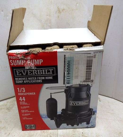 Everbilt 1/3 HP 44Gallon per minute sump pump, tested and works