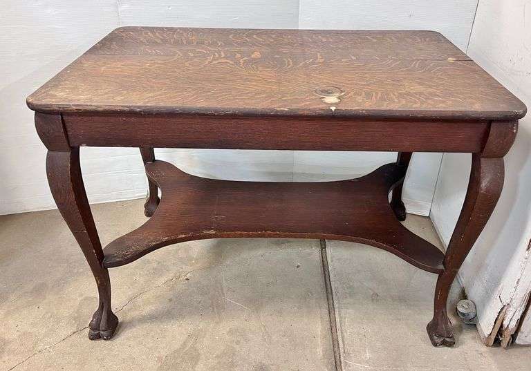 Antique Wolverine Mfg. Detroit MI, 1887 tiger oak and clawfoot table