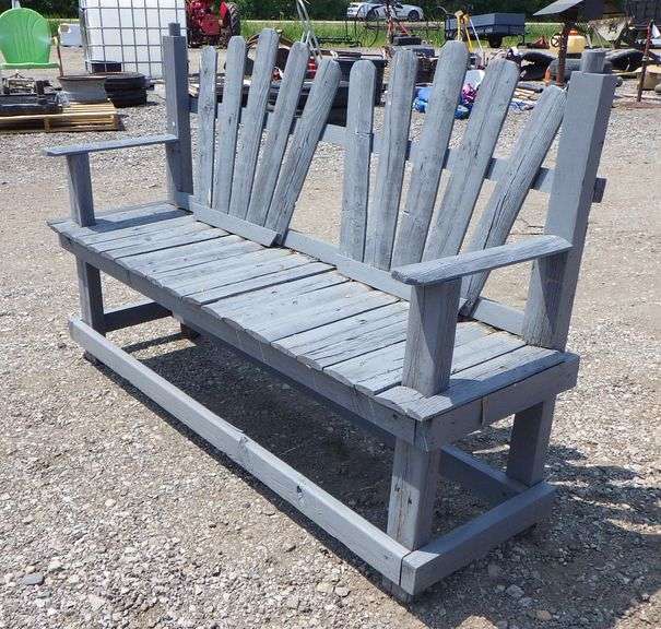Older retro gray wooden bench, 48", very light but very strong
