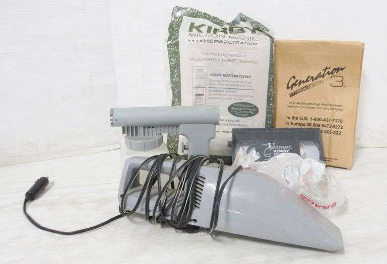 (8) Generation 3 Kirby filter bags, belt, spot shampoo sprayer