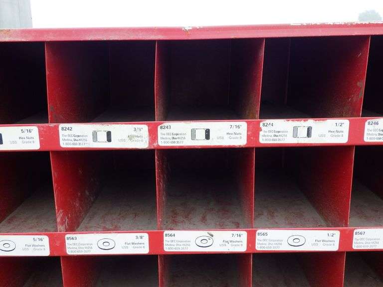 Metal pigeon hole bolt bin, 72holes, 4" x 4 1/2" holes, OEC Corp