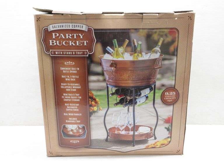 Galvanized copper party bucket with stand and tray, 9.25gallon
