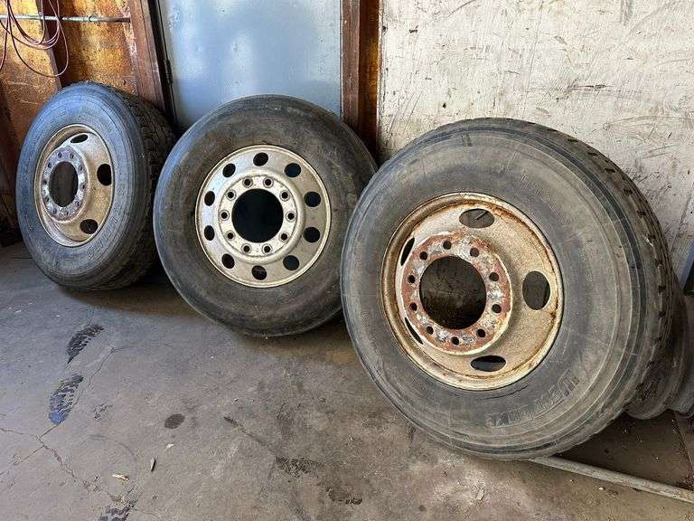 This item Selling ABSOLUTE! (3)11R22.5 Tires on Budd Style Rims