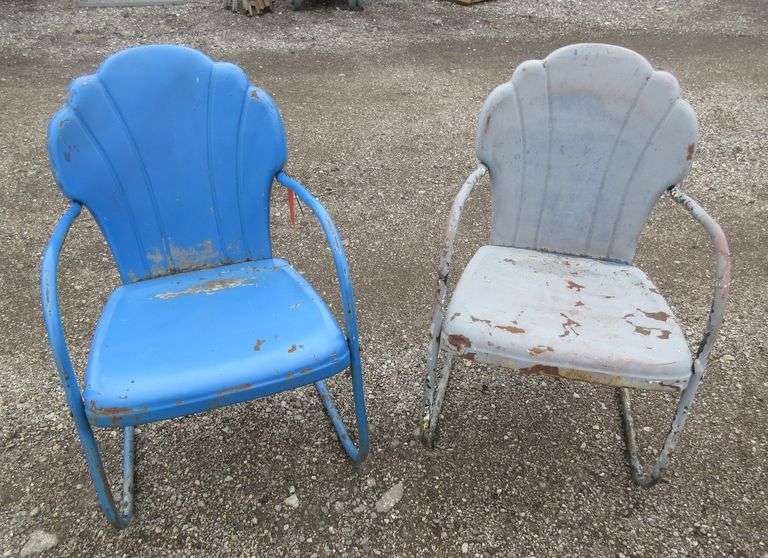 (2) Antique lawn chairs, steel blue and gray Albrecht Auction Service