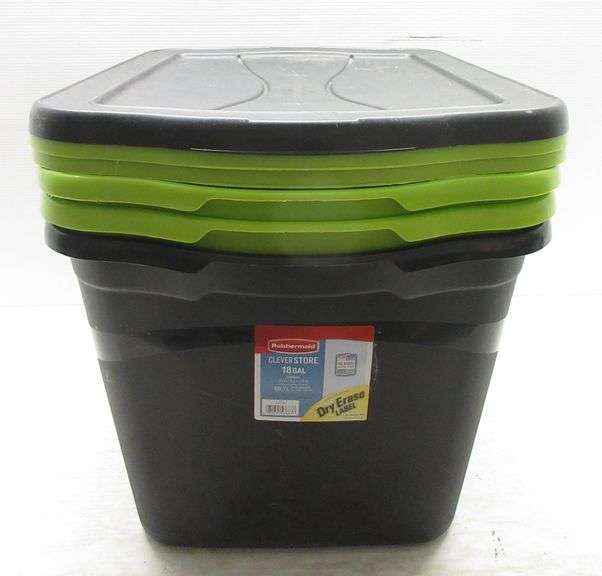 (3) 18Gallon Rubbermaid totes with lids, used Albrecht Auction Service