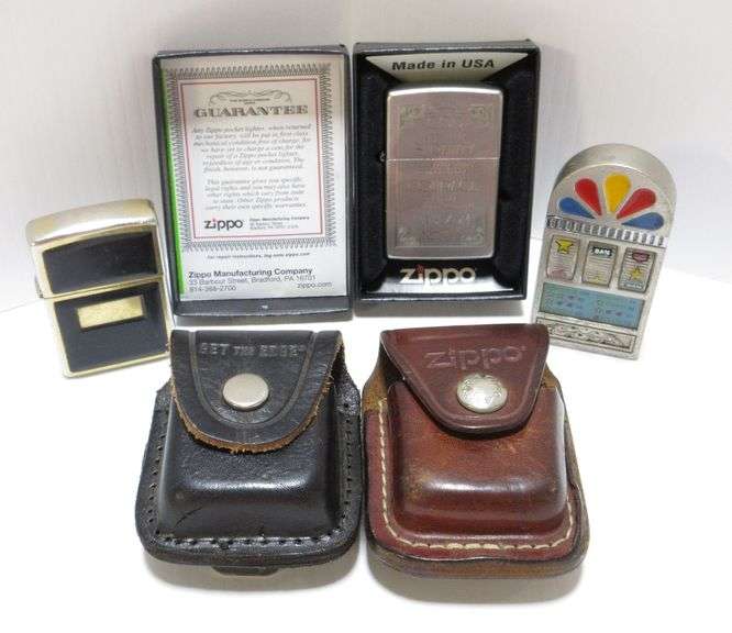 (5) Vintage lighters, includes Zippo with religious saying inside box