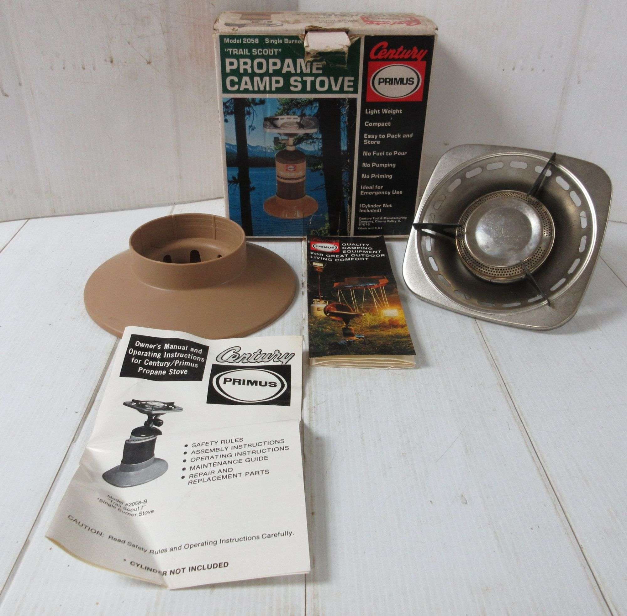 Century Primus trail scout propane camp stove, 8H, NOS - Albrecht Auction  Service