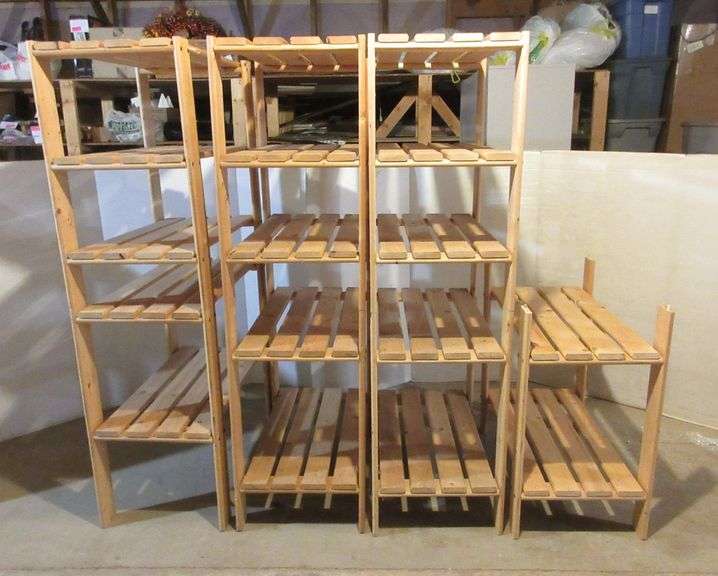 3Wood storage shelving units, plus another 1/2 that make one shelf