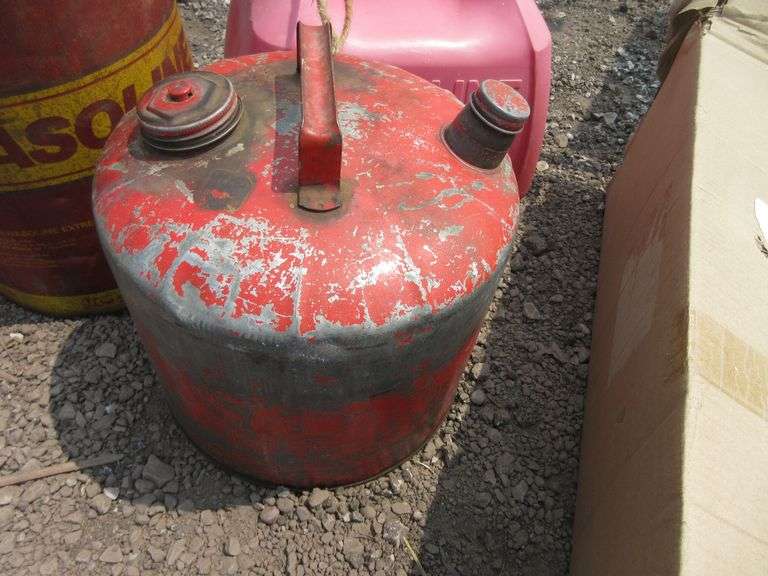 (3) Gas cans, includes John Deere 5Gallon metal can with original