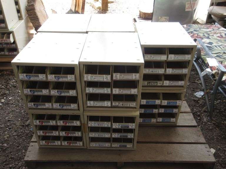 (10) Bolt bins with sixdrawers, 12 3/4" x 12 3/4" x 16"D, used, came
