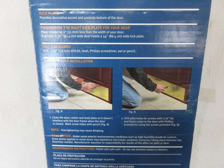 Schlage kick plate for door, gold aluminum, 8" x 34", NIB Albrecht