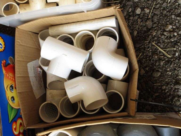 (6) Boxes of PVC pipe joints and elbows, dusty from storage, NOS