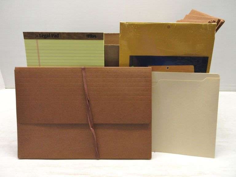 Colored paper; (100) Manilla File Folders; Typing paper (7) sealed folders; Large binder clips