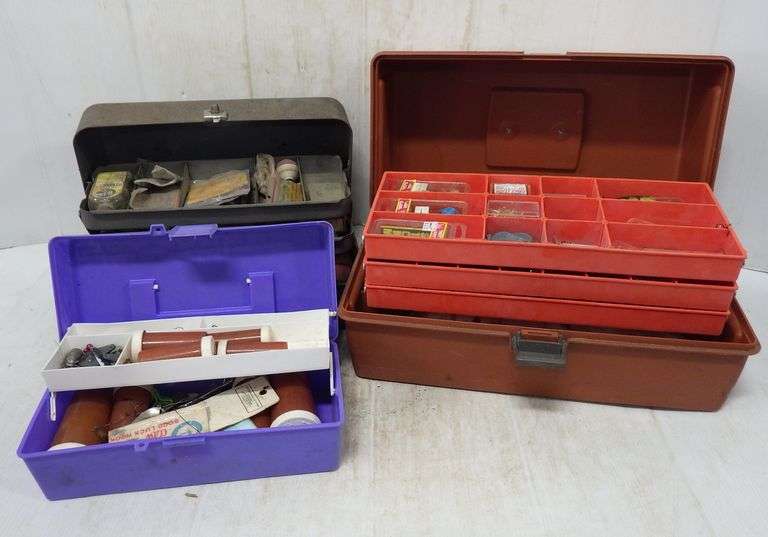 (3) Tackle boxes, includes Lures, hooks, bobbers, ice fishing lures