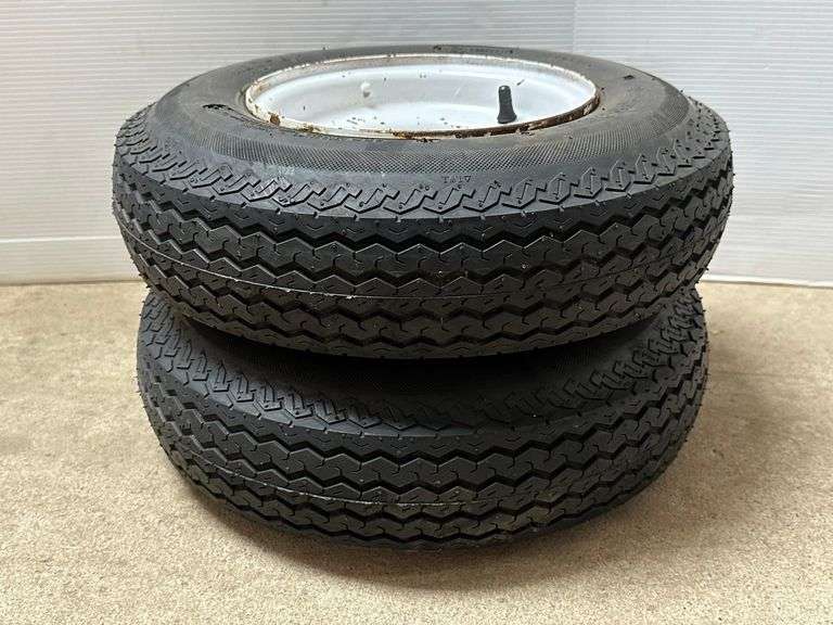 (2) 4.80 x 8 4lug trailer wheels with new tires, good, like new, less