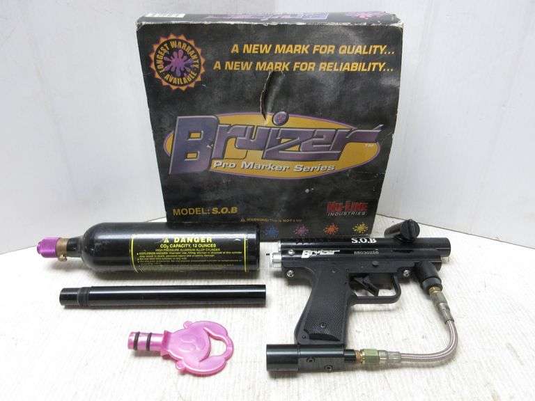 Bruizer S.O.B. Co2 paintball gun, semi automatic, includes tank to show what was used, good