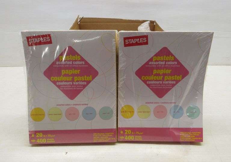 (4) Reams of Staples "Pastels" copy paper, five assorted colors per