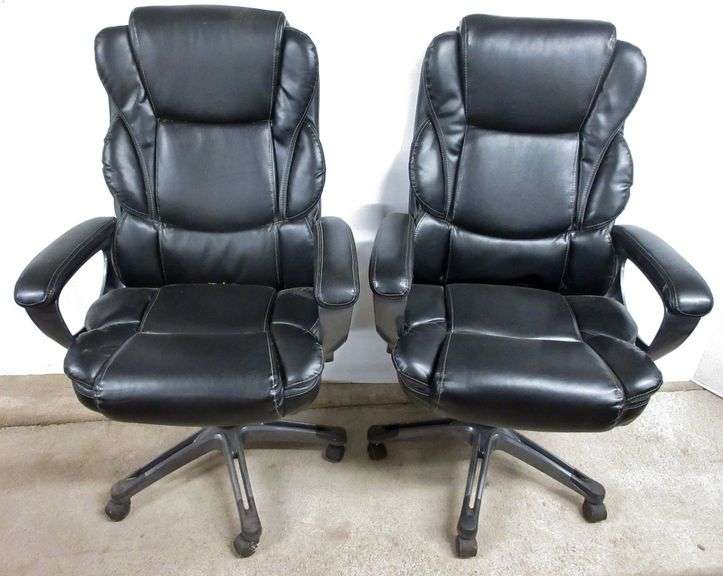 (2) Staples office chairs, 51473, 28" x 19" x 22 1/2"H to seat, one has