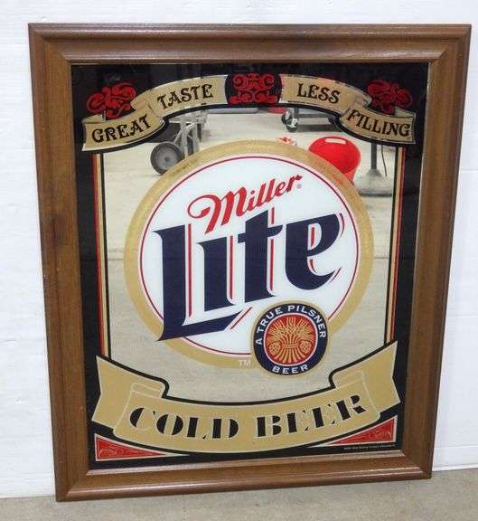 Modern Miller Lite bar mirror from 2001, 28 3/4"W x 34 3/4"H, in good