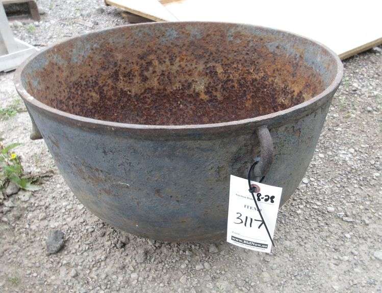 Large cast iron cooking cauldron, 21"Dia x 12"D, used as a planter