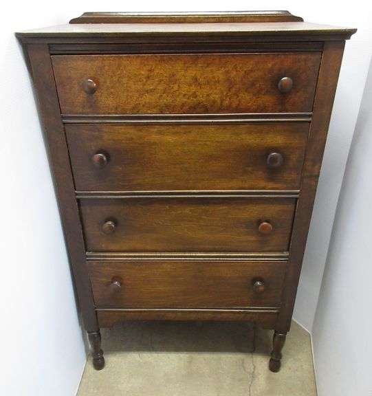 Tall Dresser Chest, 4 Drawers, Turned Legs, Antique Cream Wood main image 0