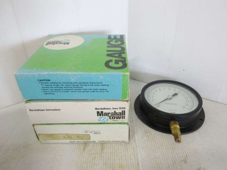 (3) Marshalltown Instruments gauges, 6" face, 1/4" connection, NOS