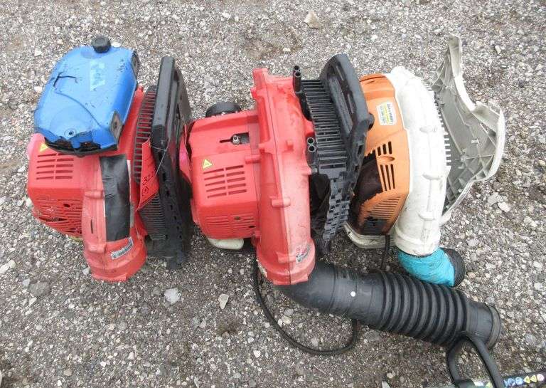 (3) STIHL and Redmax backpack blowers, for parts, as is Albrecht