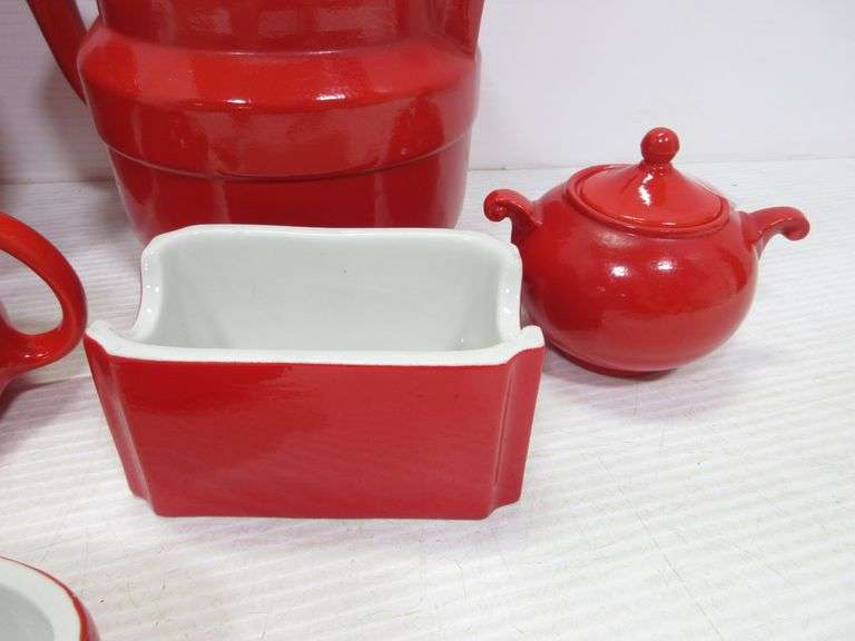 Antique Red Hall China, includes Percolator with strainer, (4) Coffee