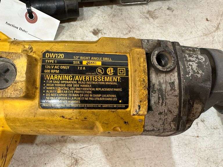 DeWalt DW120 1/2" Right Angle Drill, 120 Volt Corded, In Plastic Case
