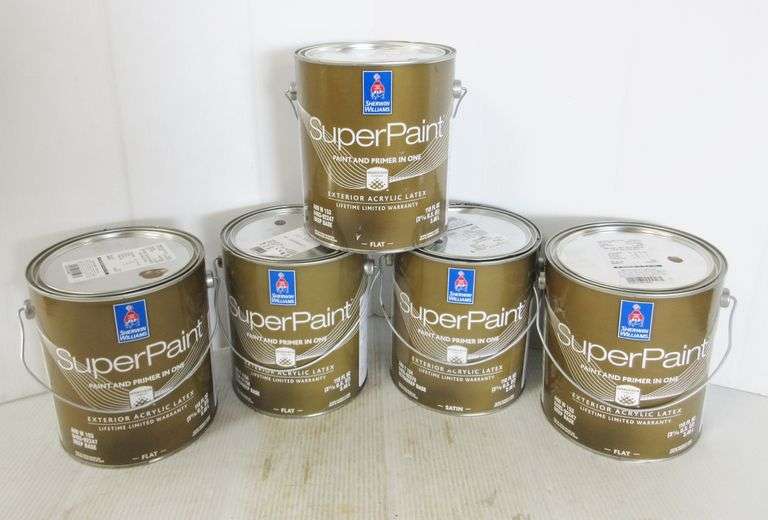 (5) Gallons of exterior acrylic paint, color on top, can be mixed