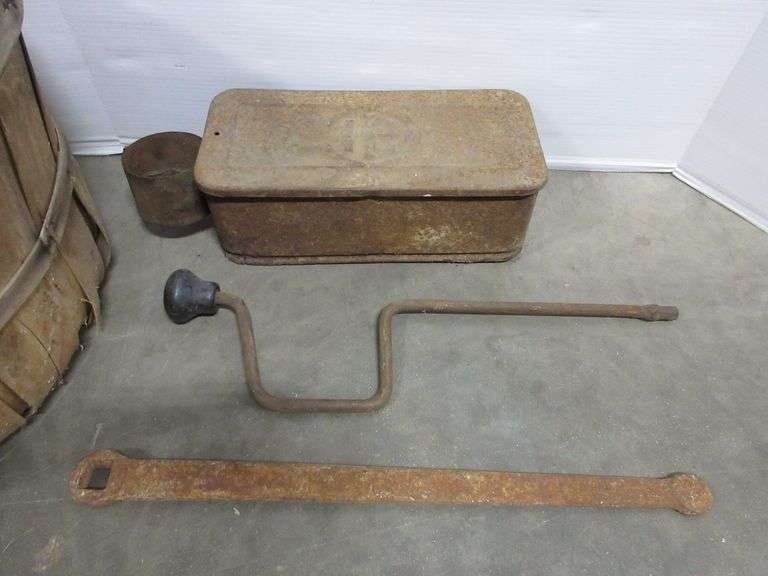 (2) International Harvester tractor tool boxes and old tools Albrecht